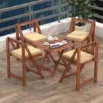 FrontWood Sheesham Wood Foldable Patio Dining Set With Cushions - Image 8