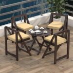 FrontWood Sheesham Wood Foldable Patio Dining Set With Cushions - Image 22