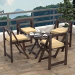 FrontWood Sheesham Wood Foldable Patio Dining Set With Cushions - Image 23