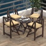 FrontWood Sheesham Wood Foldable Patio Dining Set With Cushions - Image 26