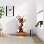 Solid Sheesham Wood 5 Tier Tree Bookshelf with Drawer – Natural Finish - Image 3