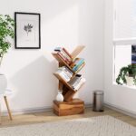 Solid Sheesham Wood 5 Tier Tree Bookshelf with Drawer – Natural Finish - Image 4