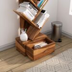 Solid Sheesham Wood 5 Tier Tree Bookshelf with Drawer – Natural Finish - Image 5