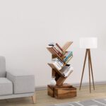Solid Sheesham Wood 5 Tier Tree Bookshelf with Drawer – Natural Finish - Image 6
