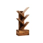 Solid Sheesham Wood 5 Tier Tree Bookshelf with Drawer – Natural Finish - Image 7