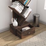 Solid Sheesham Wood 5 Tier Tree Bookshelf with Drawer – Walnut Finish - Image 5