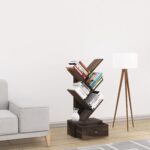 Solid Sheesham Wood 5 Tier Tree Bookshelf with Drawer – Walnut Finish - Image 6