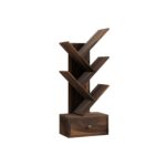 Solid Sheesham Wood 5 Tier Tree Bookshelf with Drawer – Walnut Finish - Image 7