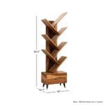 Sheesham Wood 7 Tier Tree Bookshelf with Drawer – Honey Finish - Image 2