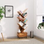 Sheesham Wood 7 Tier Tree Bookshelf with Drawer – Honey Finish - Image 4