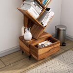 Sheesham Wood 7 Tier Tree Bookshelf with Drawer – Honey Finish - Image 5