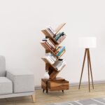 Sheesham Wood 7 Tier Tree Bookshelf with Drawer – Honey Finish - Image 6