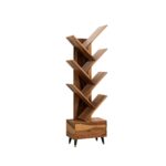 Sheesham Wood 7 Tier Tree Bookshelf with Drawer – Honey Finish - Image 7