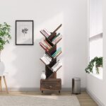 Sheesham Wood 7 Tier Tree Bookshelf with Drawer – Walnut Finish - Image 3