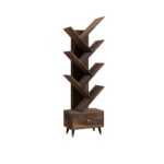 Sheesham Wood 7 Tier Tree Bookshelf with Drawer – Walnut Finish - Image 7