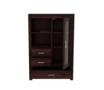 Wooden Book Shelf Cabinet with Glass Door & Drawer – Walnut Finish - Image 3
