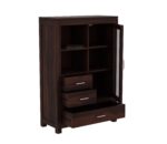 Wooden Book Shelf Cabinet with Glass Door & Drawer – Walnut Finish - Image 4