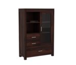 Wooden Book Shelf Cabinet with Glass Door & Drawer – Walnut Finish - Image 5