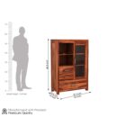 FrontWood Sheesham Wood Bookshelf Cabinet With Glass Door & Drawer Storage - Image 2
