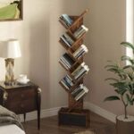 FrontWood Sheesham Wood Tree Shape Bookshelf With 8 Shelves & Drawer - Image 3