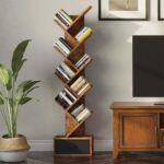 FrontWood Sheesham Wood Tree Shape Bookshelf With 8 Shelves & Drawer - Image 2