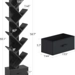 FrontWood Sheesham Wood Tree Shape Bookshelf With 8 Shelves & Drawer - Image 6