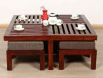 FrontWood Sheesham Wood Square Coffee Table With 4 Stools