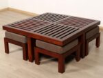 FrontWood Sheesham Wood Square Coffee Table With 4 Stools - Image 2