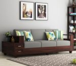 Sheesham Wood Sofa Set 3 Seater with 2 Drawer Wooden Sofa Set – Walnut Finish