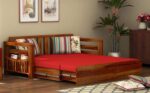FrontWood Solid Sheesham Wood Sofa Cum Bed With Storage