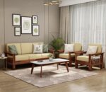 Solid Sheesham Wood 5 Seater Sofa Set with Cushions – Honey Finish