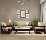Solid Sheesham Wood 5 Seater Sofa Set – 3+1+1 Configuration – Walnut Finish