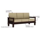 Solid Sheesham Wood 5 Seater Sofa Set – 3+1+1 Configuration – Walnut Finish - Image 5