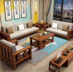 FrontWood Sheesham Wood 6 Seater Sofa Set 3+2+1 in Natural Teak Finish