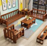 FrontWood Sheesham Wood 6 Seater Sofa Set 3+2+1 in Natural Teak Finish - Image 3