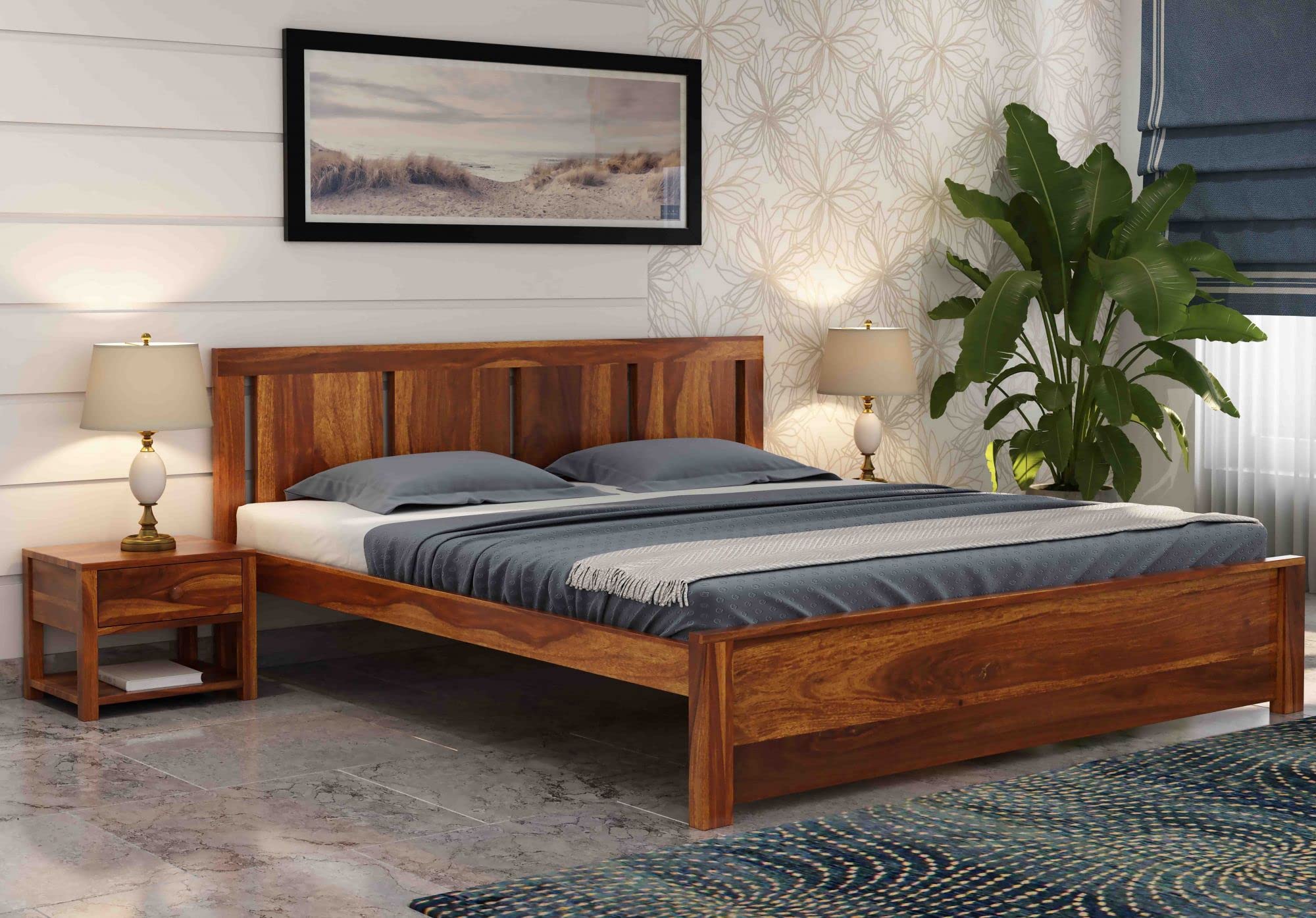 Funen Solid Sheesham Wood Bed (Without Storage)