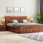Furniture Way Solid Sheesham Wood Queen Storage Bed – Natural Finish