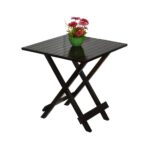 FurnitureWay Sheesham Wood Square Folding Tea Table – Black Finish