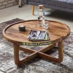 FurnitureWay Sheesham Wood Round Folding Tea Table – Natural Finish