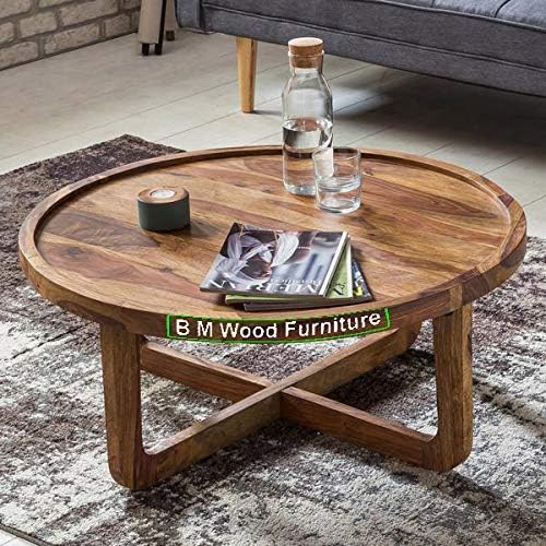 61hcjV9t7mL-1.jpg FurnitureWay Sheesham Wood Round Folding Tea Table – Natural Finish - Image 1