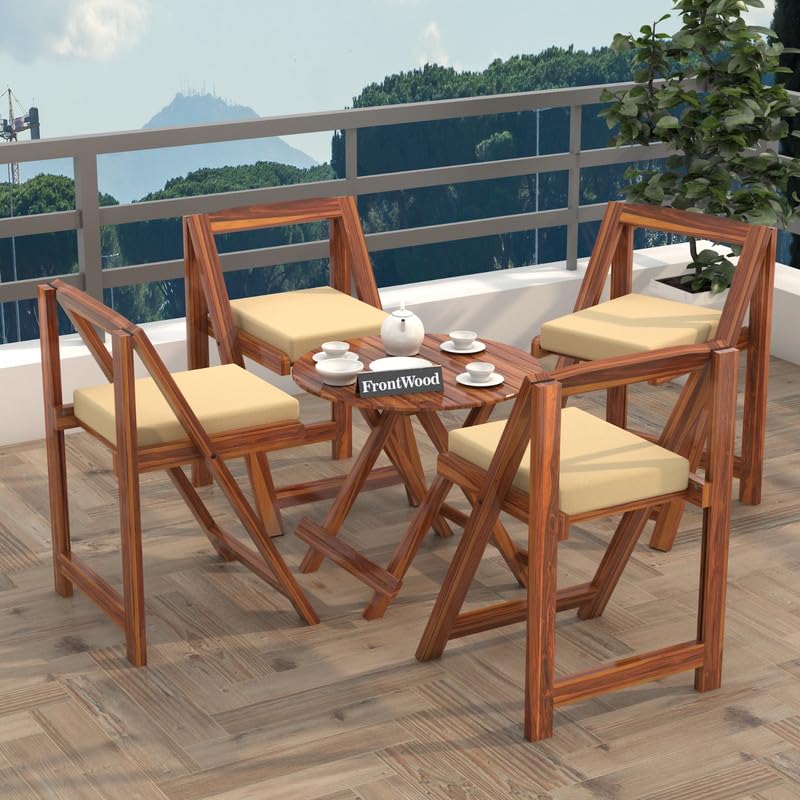 615y7QNUH0L-1.jpg Sheesham Wood Foldable 4 Seater Square Patio Dining Set - Image 1