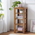 FurnitureWay Sheesham Wood 4-Tier Book Shelf Rack – Natural Finish