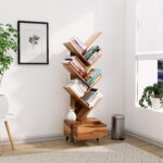 FurnitureWay Sheesham Wood 7-Tier Tree Bookshelf – Honey Finish
