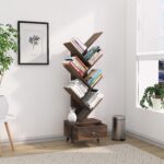 FurnitureWay Sheesham Wood 7-Tier Tree Bookshelf – Walnut Finish