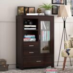 FurnitureWay Sheesham Wood Book Shelf Cabinet with Glass Door & Drawer