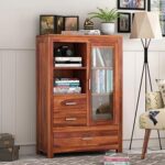 FurnitureWay Sheesham Wood Crockery Cabinet with Glass Door – Natural