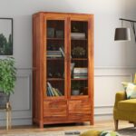 FurnitureWay Sheesham Wood Crockery Cabinet with Glass Door – Natural