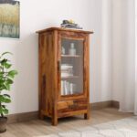 FurnitureWay Sheesham Wood Mini Glazed Bookcase – Honey Finish