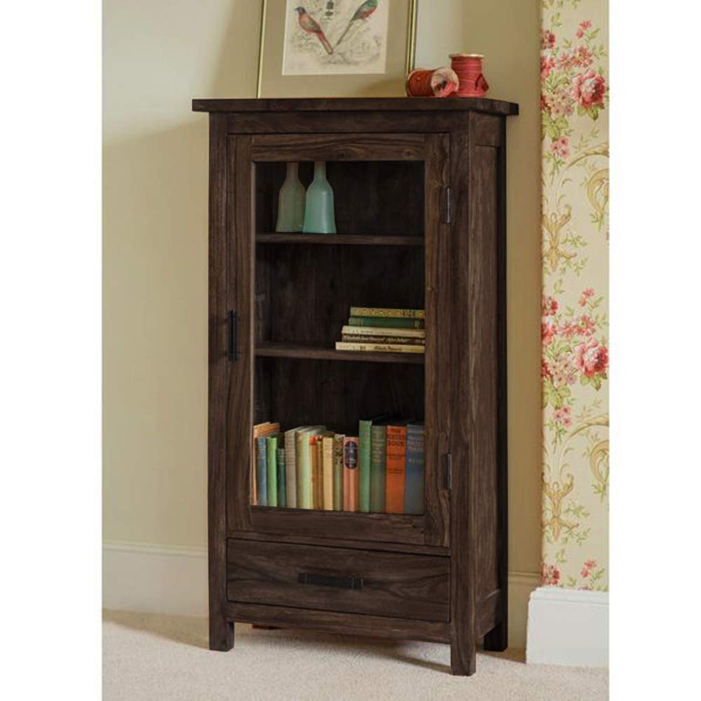 61YHuq4zERL-1.jpg FurnitureWay Sheesham Wood Mini Glazed Bookcase – Walnut Finish - Image 1