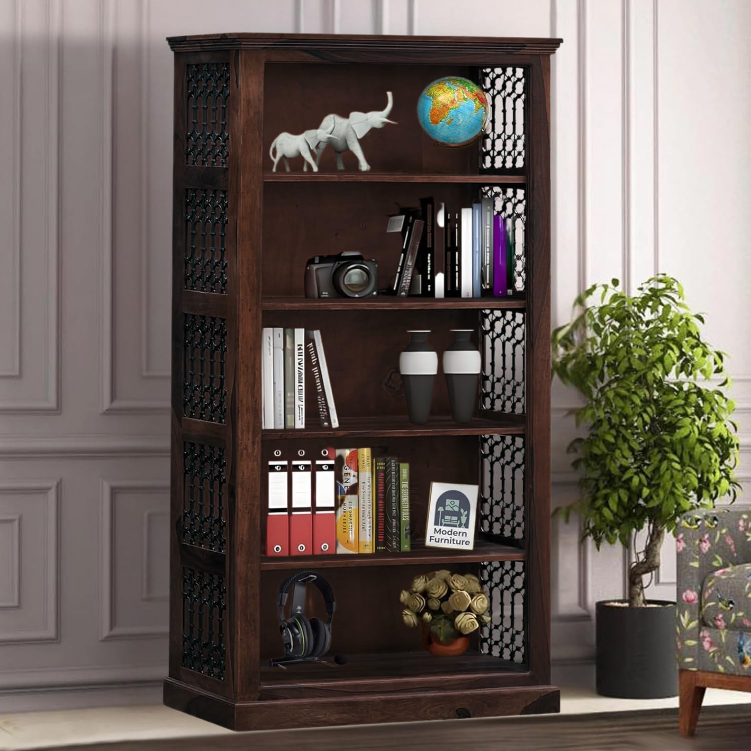 71f1A-uC4yL-1.jpg FurnitureWay Sheesham Wood Open Book Shelf – Walnut Finish - Image 1